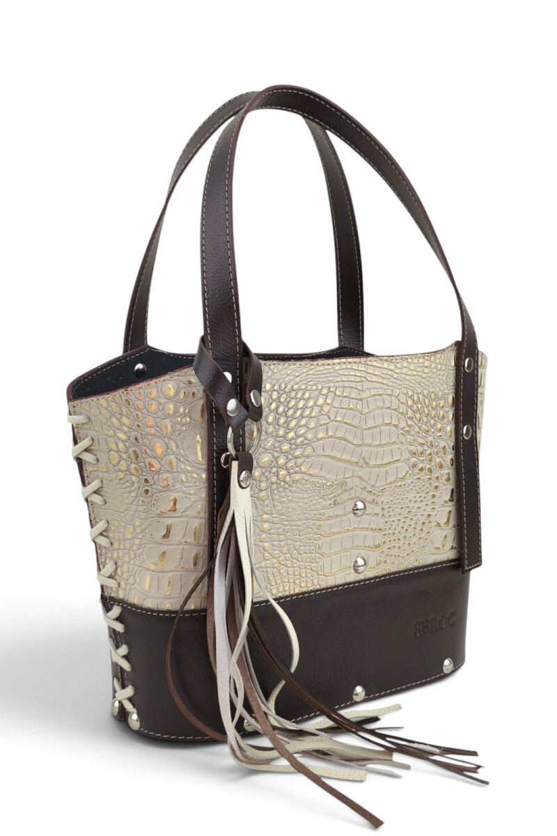 Matera de dama con trenzado Croco beige y dorado