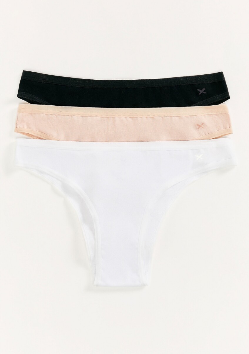 CONJUNTO DE 3 BOMBACHAS TIPO TANGA DE TELA DE MALLA - ROSA 