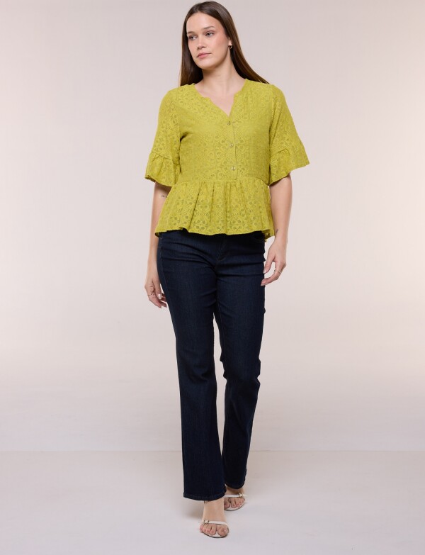 Blusa Peplum De Encaje Calado VERDE