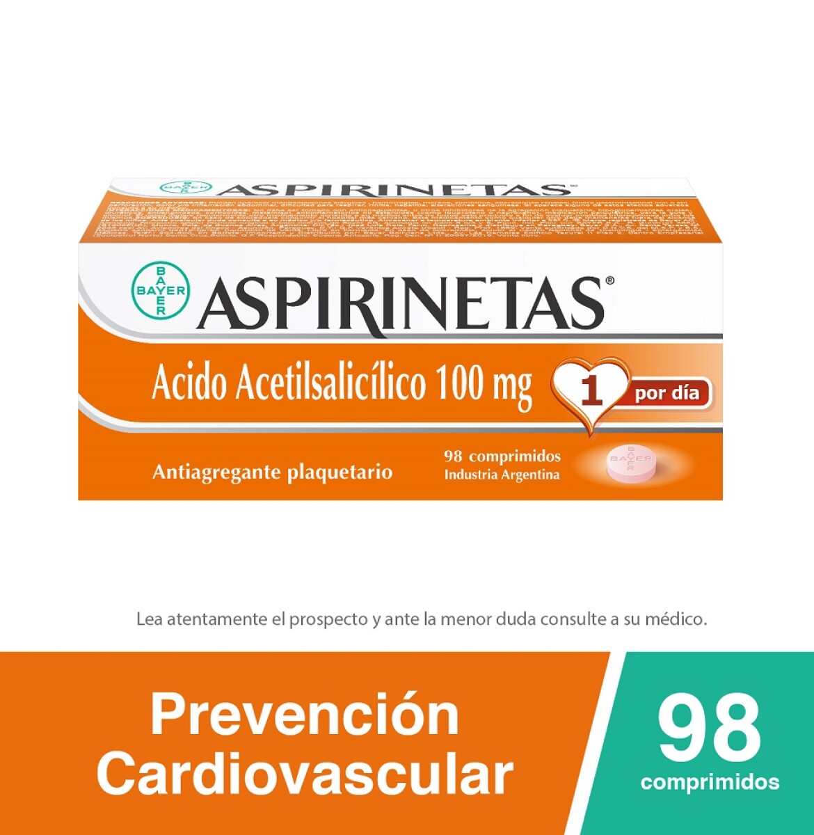 Aspirinetas Antiagregante Plaquetario con Ácido Acetilsalicílico 100mg x 98 Comprimidos 