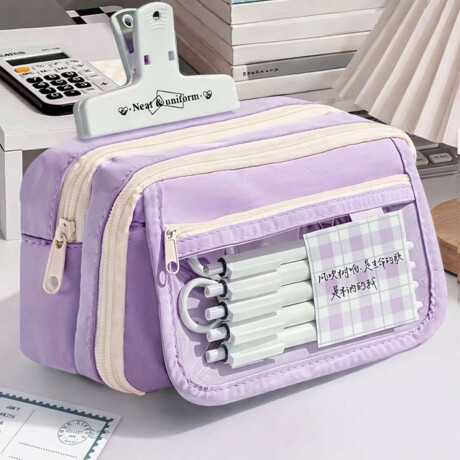 Cartuchera con divisiones y visor 12x22x9cm Violeta