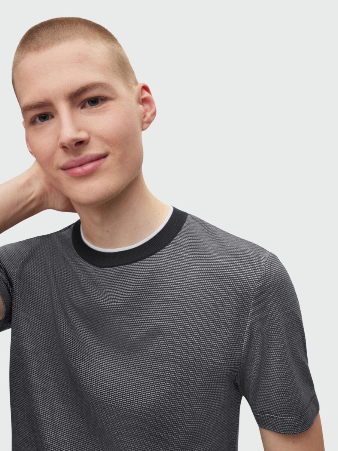 BOSS -Remera de algodón y seda slim fit, T-Tribel 66 0