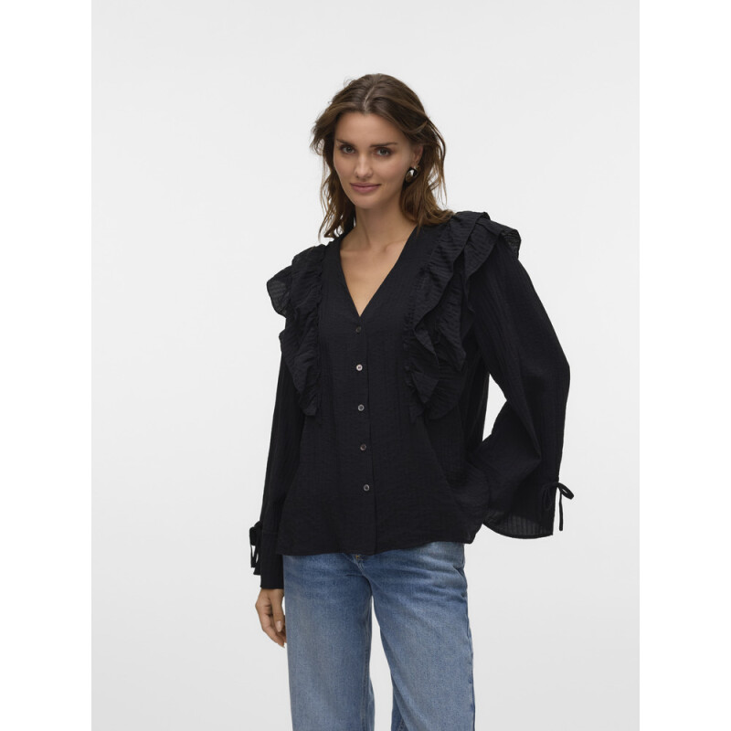 VMKAUSA FRILL LS TOP WVN GA BLACK