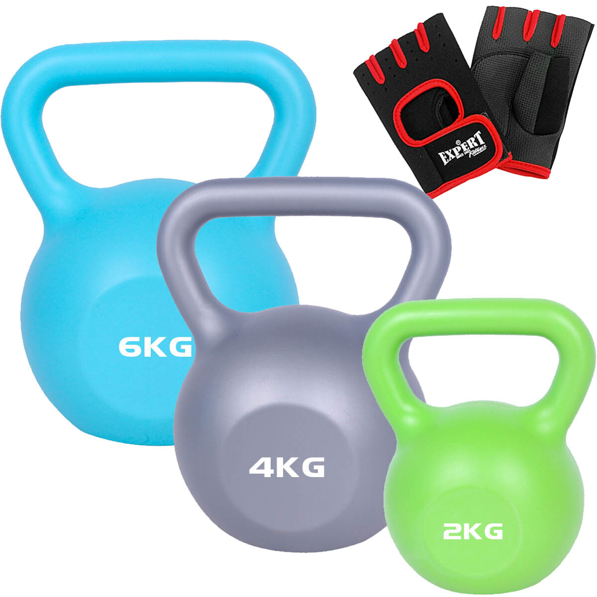 Set Pesas Rusas Pvc x4 Expert Fitness C/ Guantes - Multicolor 