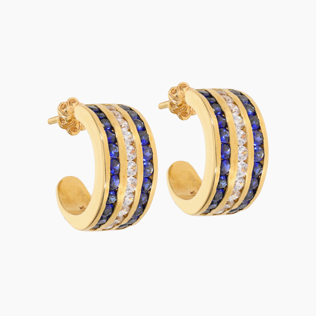 Aros En Oro 18k Con Circonias Azules Y Blancas 