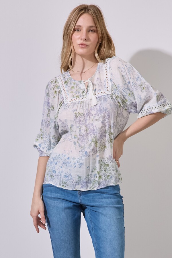 Blusa Gasa Flores CRUDO/MULTI