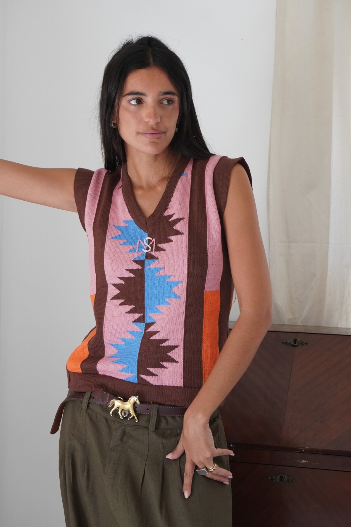 Navajo Vest Chocolate / Rosado