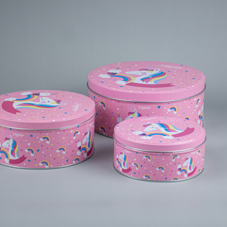 Set x3 latas redondas Unicornio fondo rosado Sc