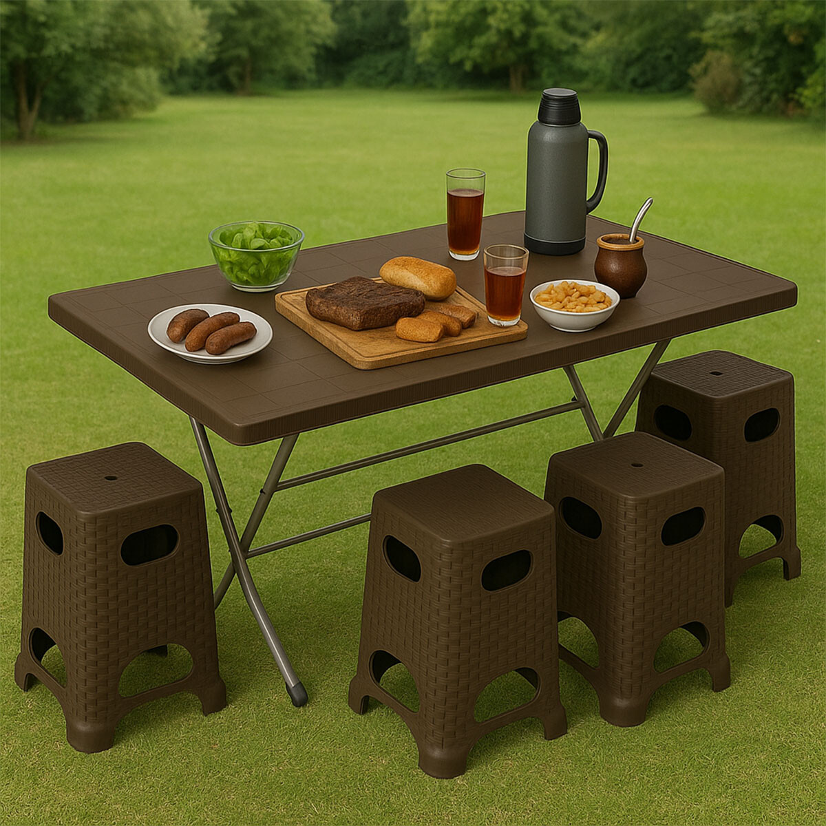 Juego De Jardín Mesa Plegable 4 Bancos 