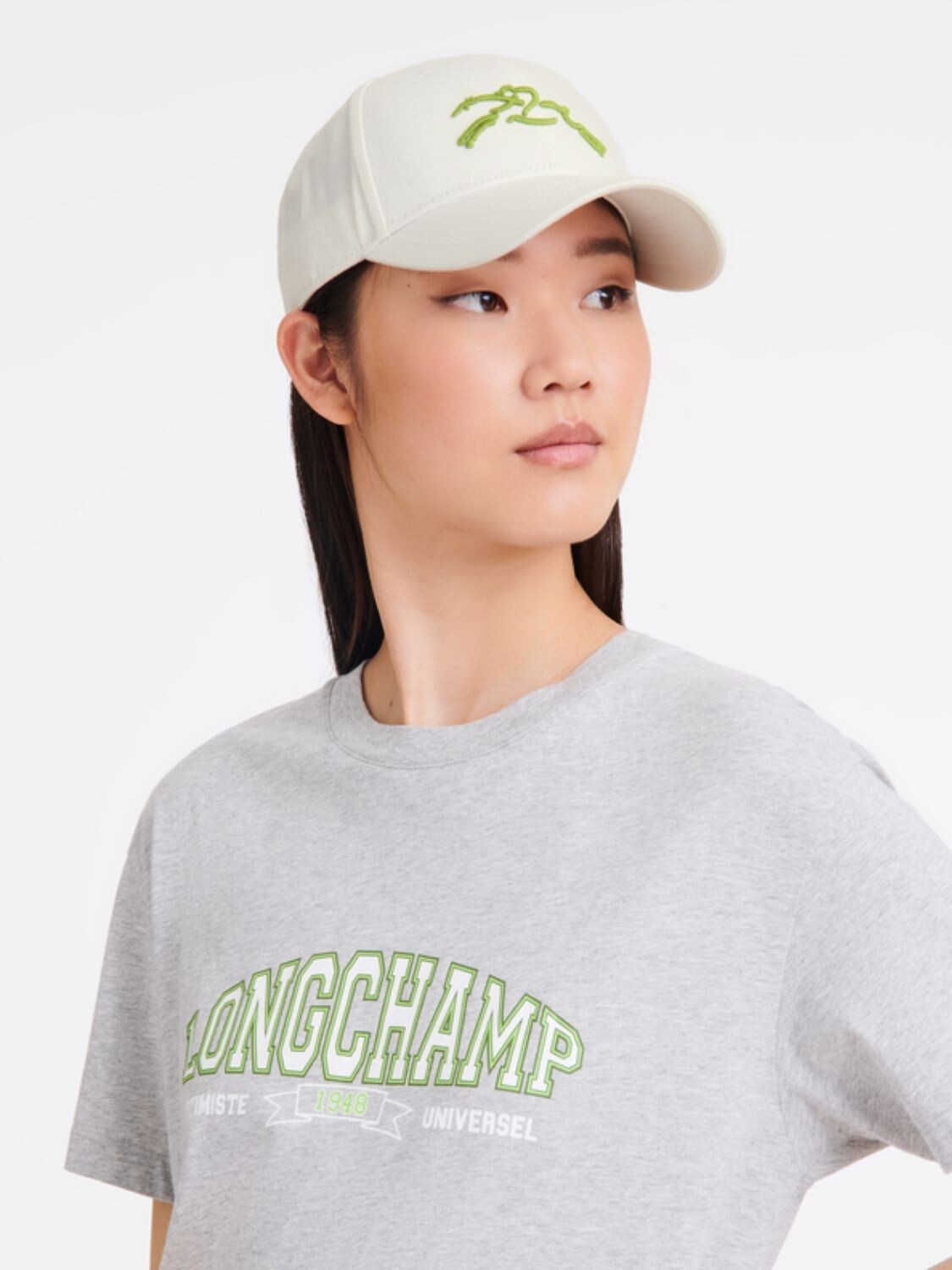 Longchamp-Gorro de algodón bordado Negro con Logo