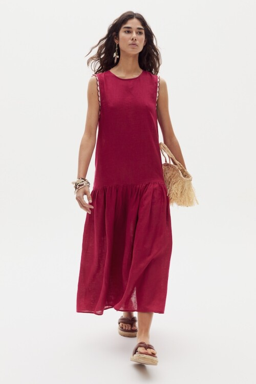 Vestido Cleo en Lino Cherry
