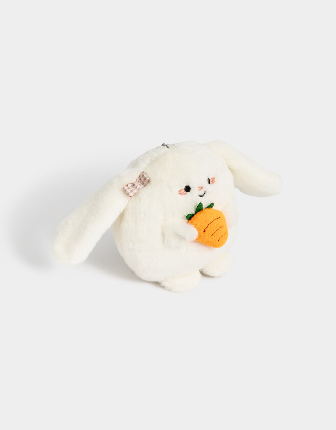 Llavero Peluche Llavero Y Charm Conejo Con Zanahoria - Blanco Crudo