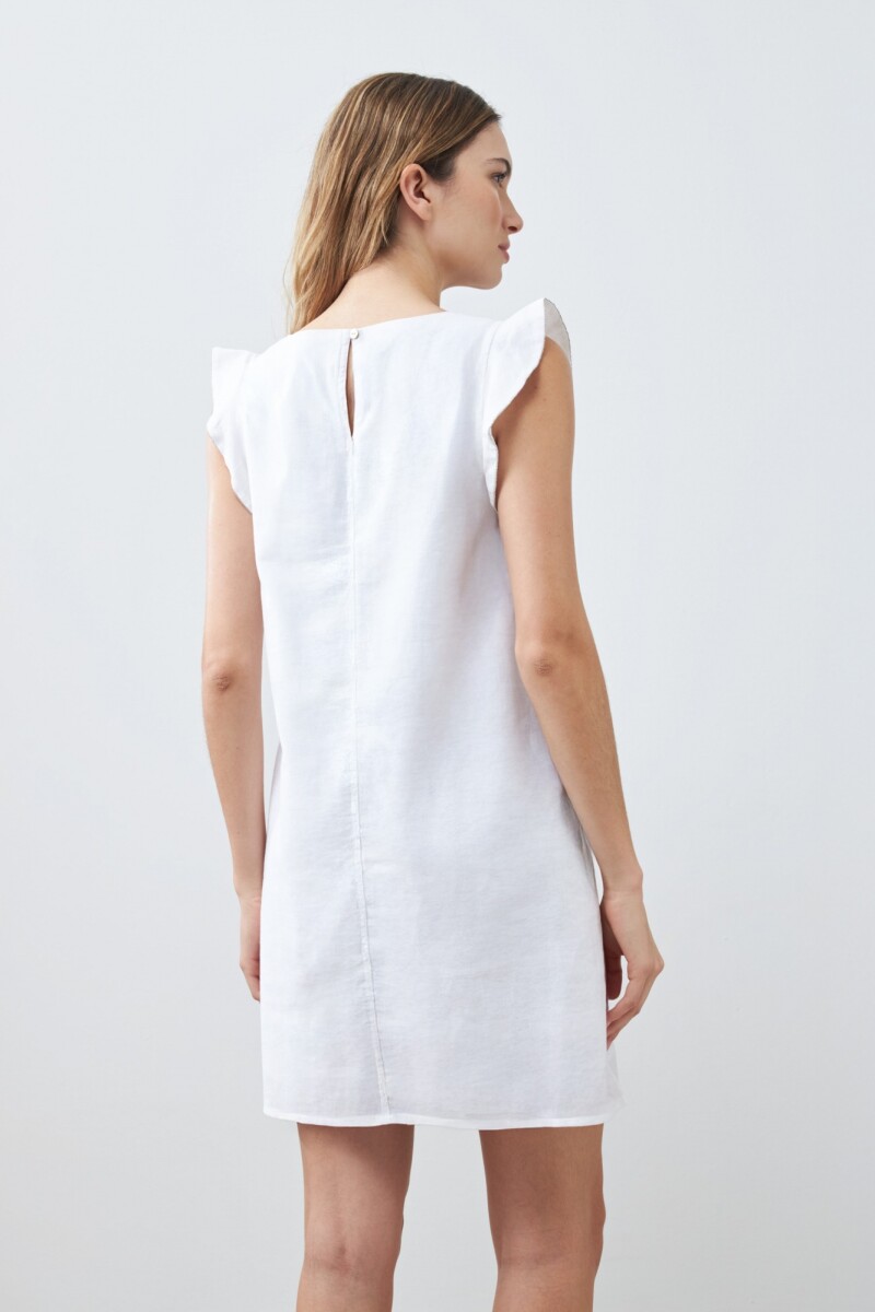 Vestido de lino con vivo metálico blanco