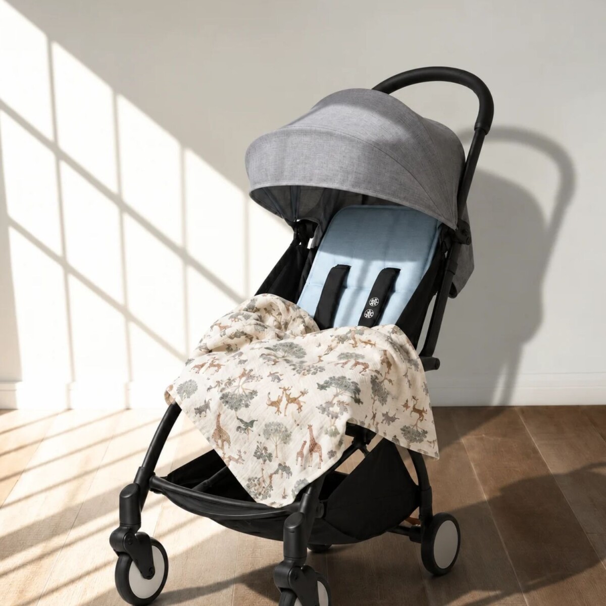 Set Carrito y Paseo - Muselina Chica - Celeste + Savanna 