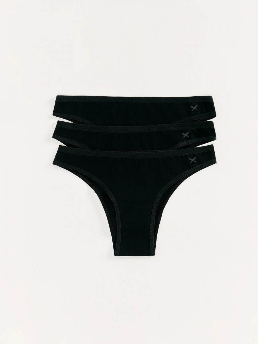 CONJUNTO DE 3 BOMBACHAS TIPO TANGA DE TELA DE MALLA - NEGRO 