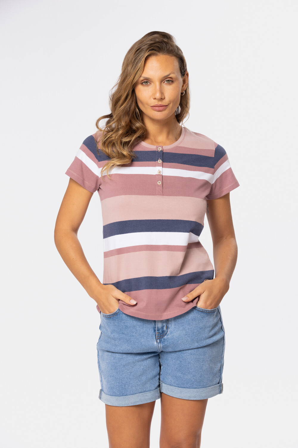 REMERA RAYADA Rosado