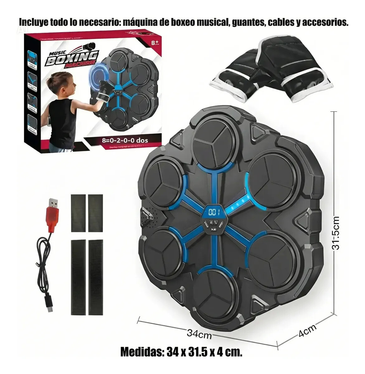 Maquina de boxeo con bluetooth y guantes 