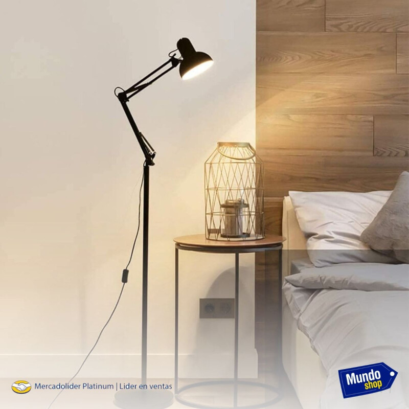 Lámpara De Pie Moderna Metal Regulable 1.5 Metros Negro