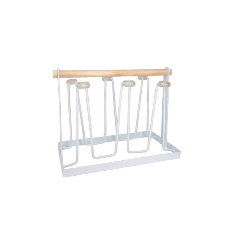 Escurre Vasos Metal Mango Madera Blanco