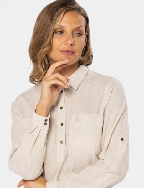 CAMISA DE LINO MEDIO BOTÓN Beige
