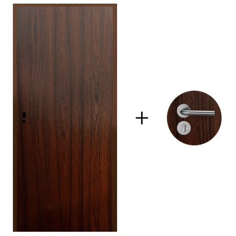 Puerta Desarmada Interior en MDF con Marco y Cerradura Lumax Marrón Teak Lisa Herraje Plateado