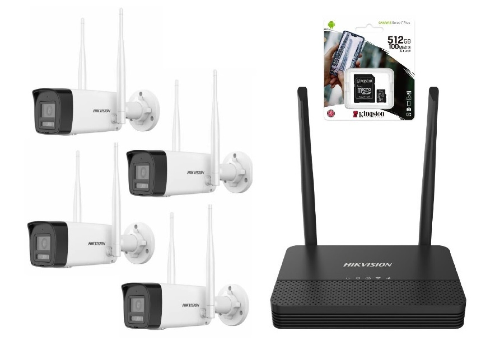 Combo Hikvision Nvs Wifi 6 + 4 Camaras Bullet 2MP + Microds 512GB 