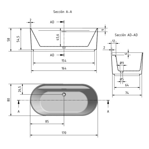 BAÑERA OLYMPIA BLANCO 80X170 BLANCO