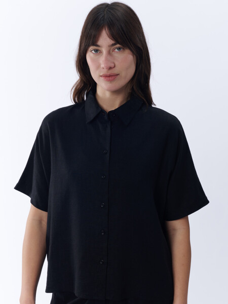 Camisa manga corta con lino Negro