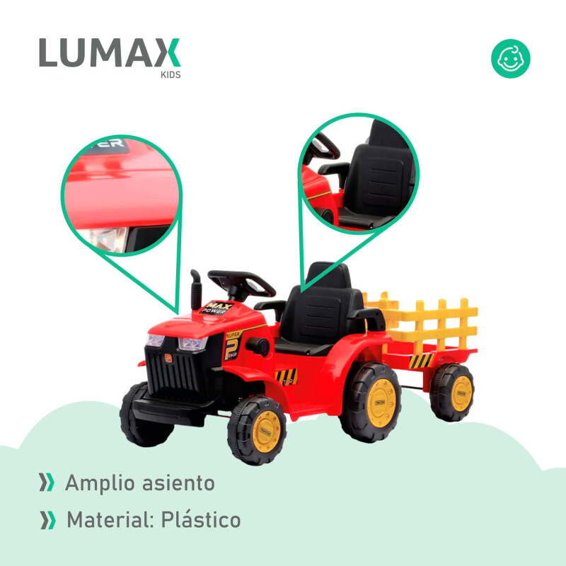 Tractor con Remolque Lumax a Batería con luces y sonido mp3 Rojo