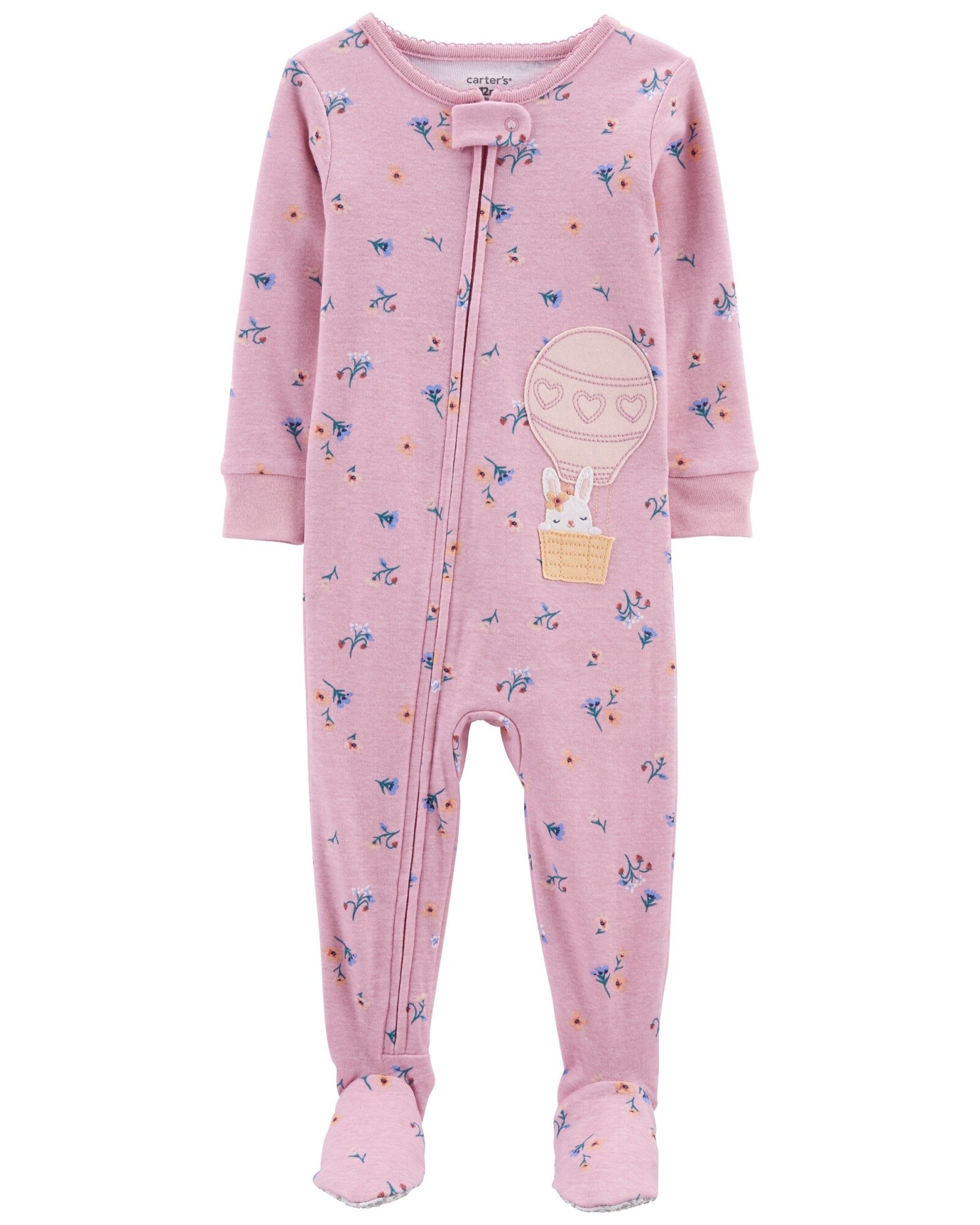 Pijama una pieza de algodón con pie diseño floral Sin color