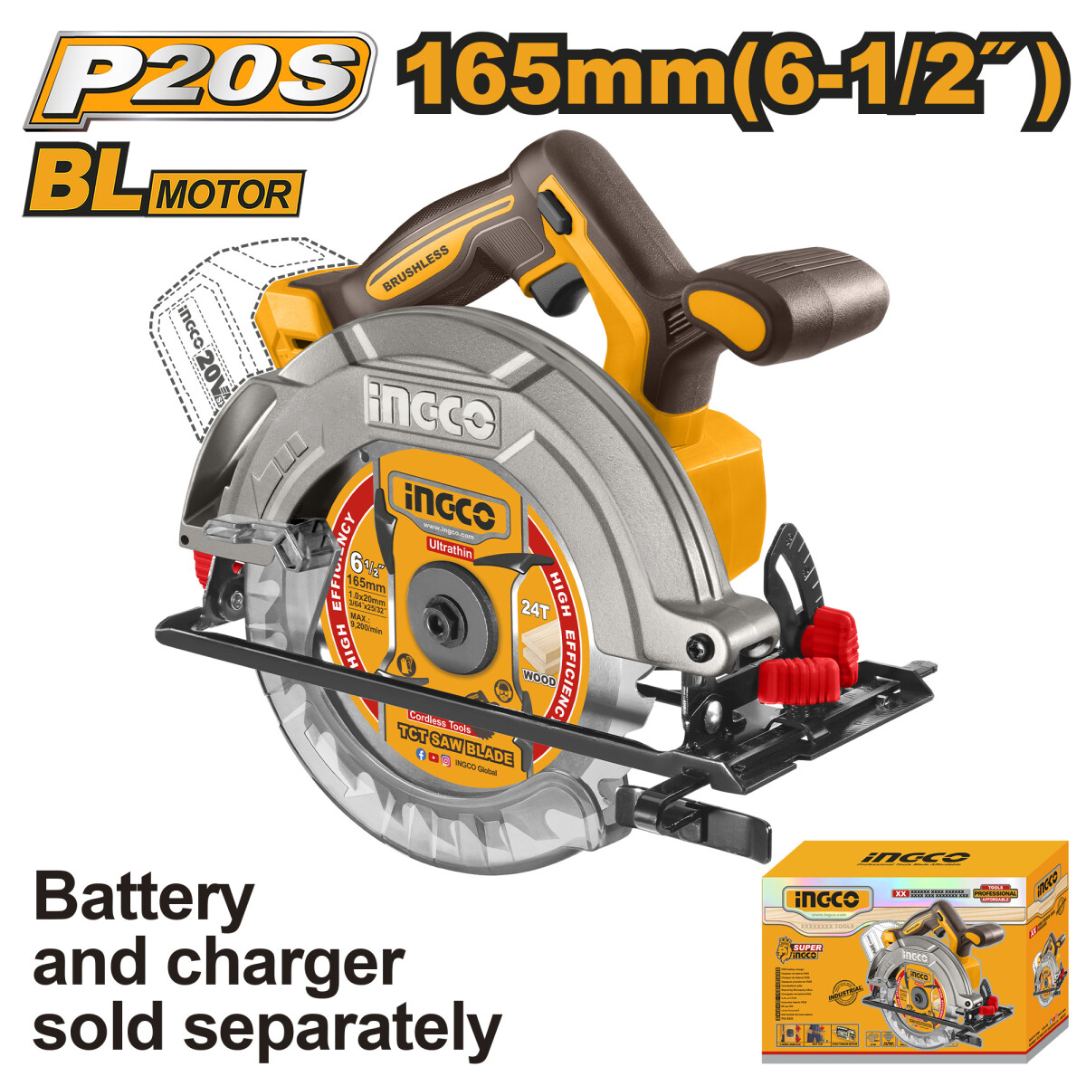 SIERRA CIRCULAR A BATERIA 20V BATERIA P20S 165MM BRUSHLESS MOTOR SIN CARG SIN BA 