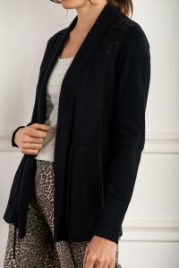 Cardigan C/solapa Algodón Elastano Negro