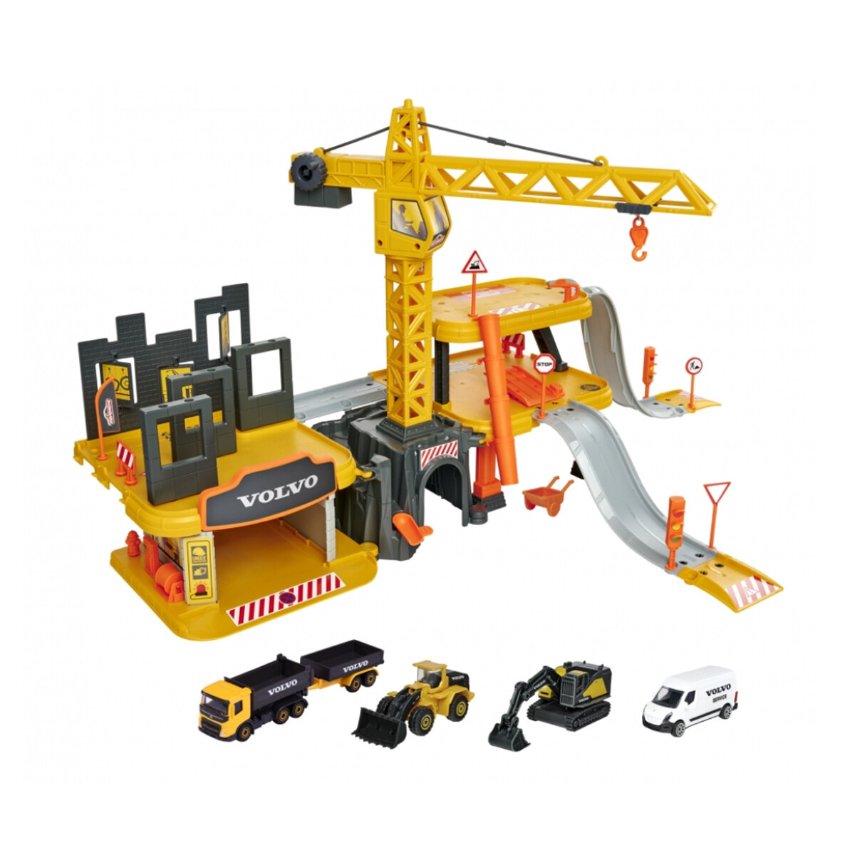 Remolcadora Pista Creatix Construction + 5 vehículos Volvo Majorette 