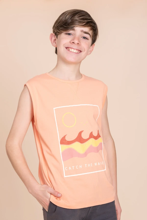 Musculosa estampada Wave Salmón
