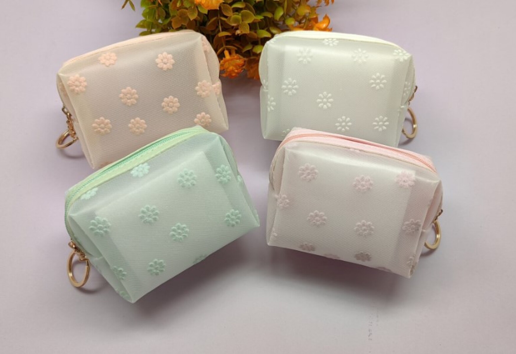 MONEDERO DE GASA CON FLORES (RECTANGULAR) 