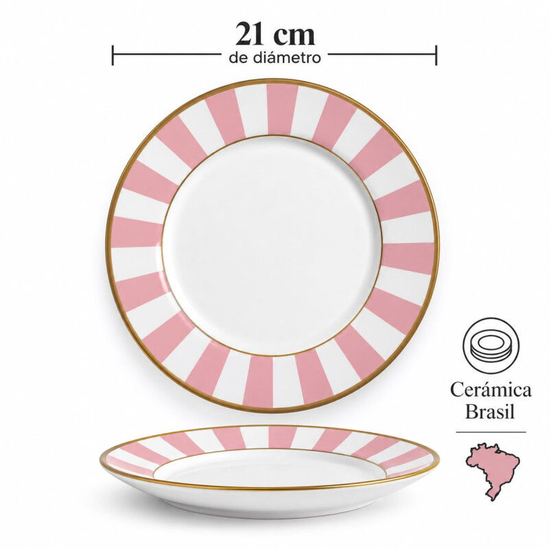 Juego de 6 Platos de Postre de Ceramica Alleanza 21cm Stripe Rosa Juego de 6 Platos de Postre de Ceramica Alleanza 21cm Stripe Rosa
