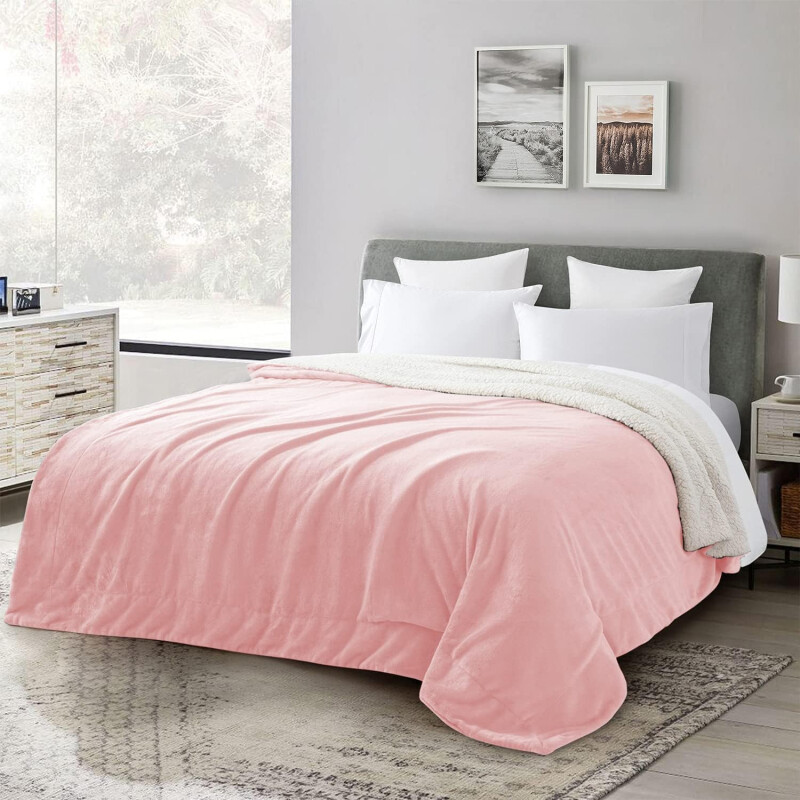 Frazada Manta Polar Termica Con Corderito 2 Plazas Rosa