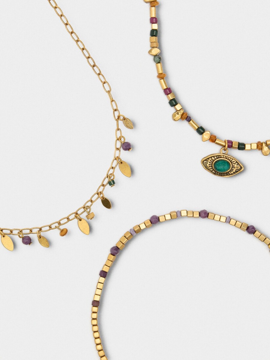 Set De Collares Con Piedras multicolor
