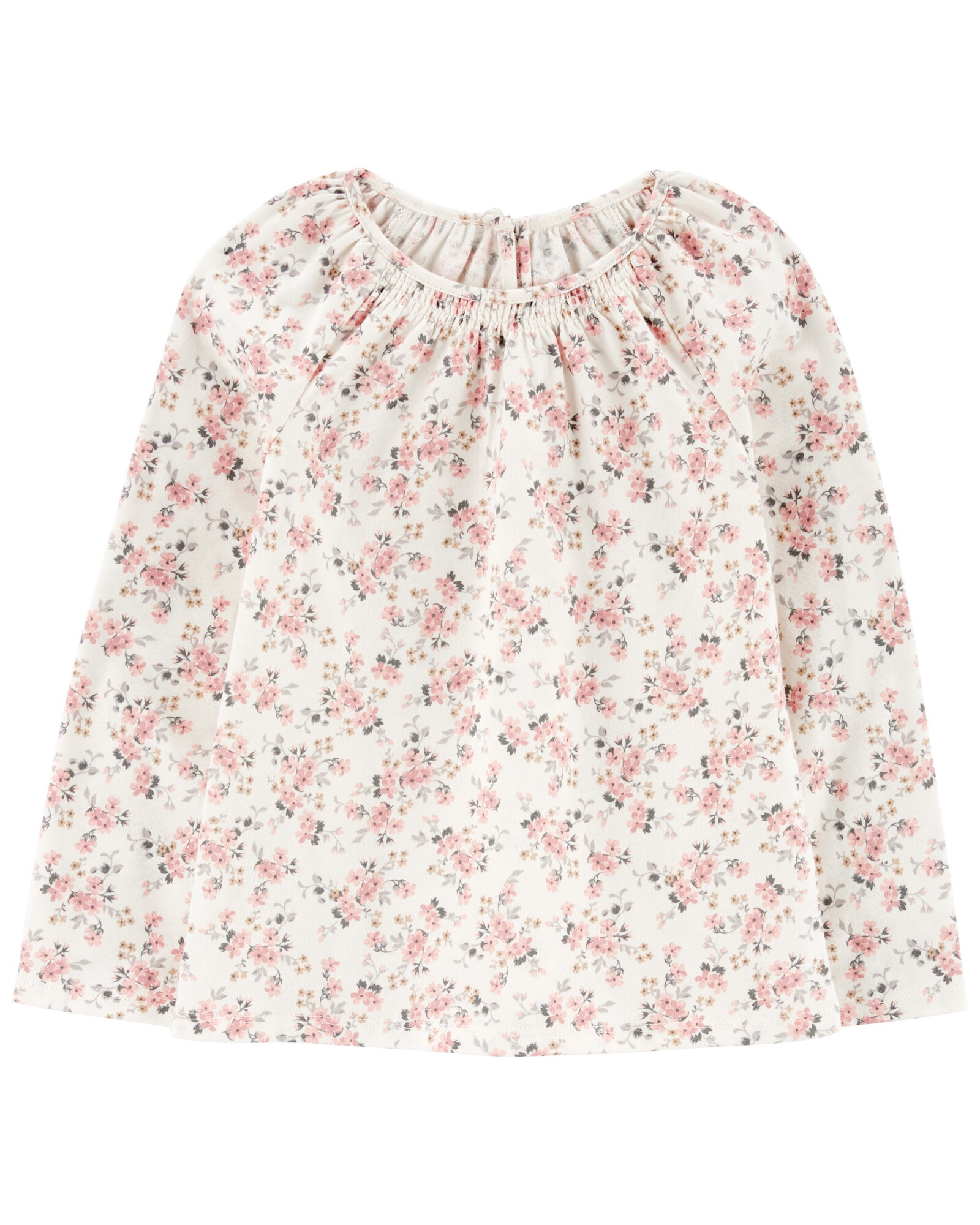 Blusa de algodón, con detalle de fruncido, diseño floral Sin color