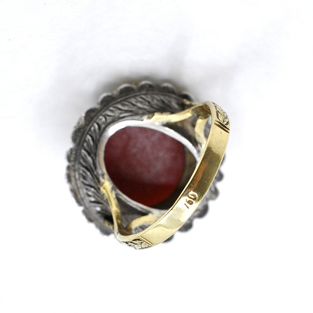 Anillo Antiguo En Plata, Oro 18K Y Coral Anillo Antiguo En Plata, Oro 18K Y Coral