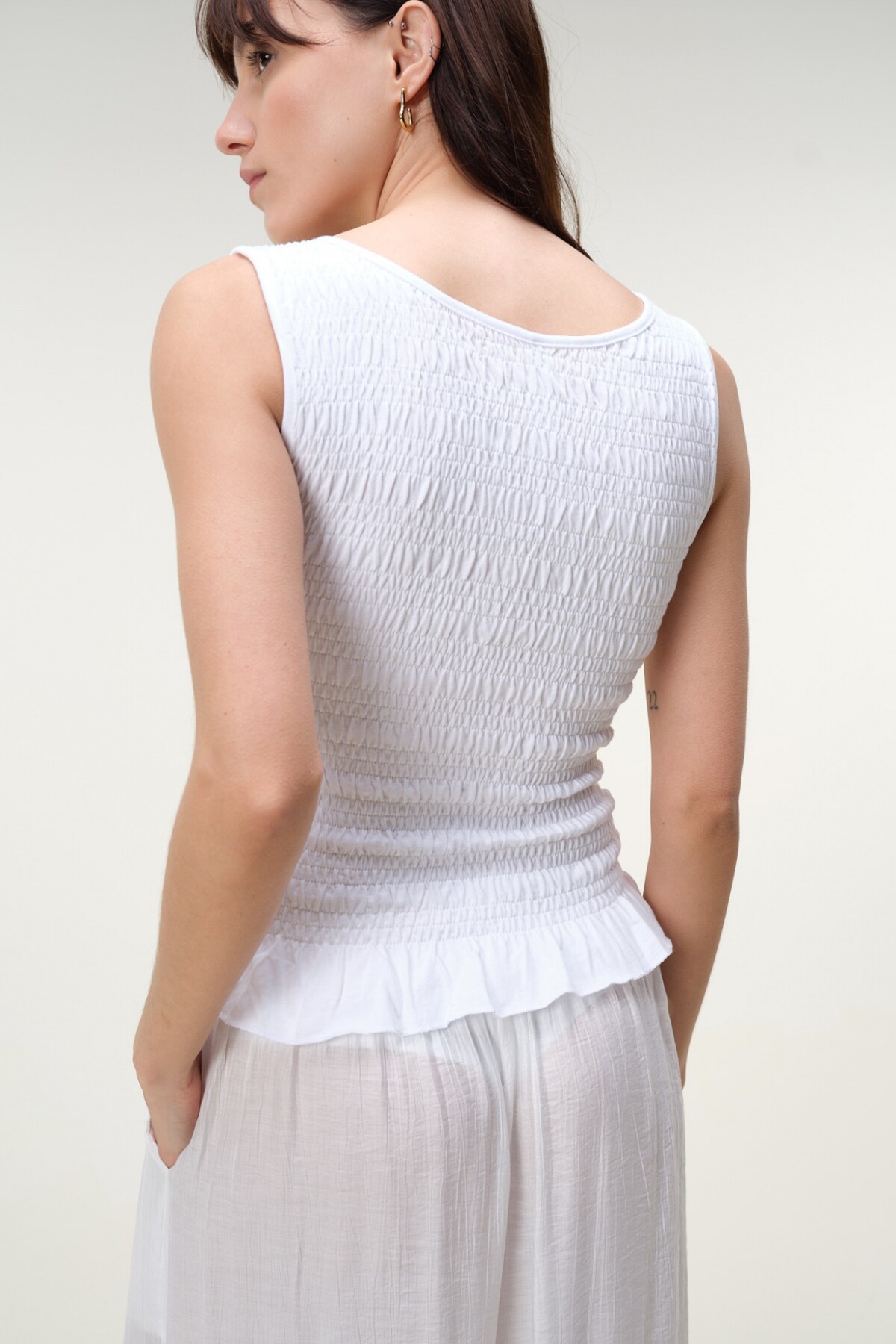 Musculosa Fruncida Algodón Blanco