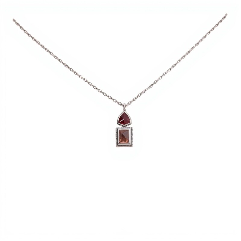 Conjunto Bindi-Plata rodinada 925-Piedra Granate y Cuarzo Cherry-CJ2032 conpiedra