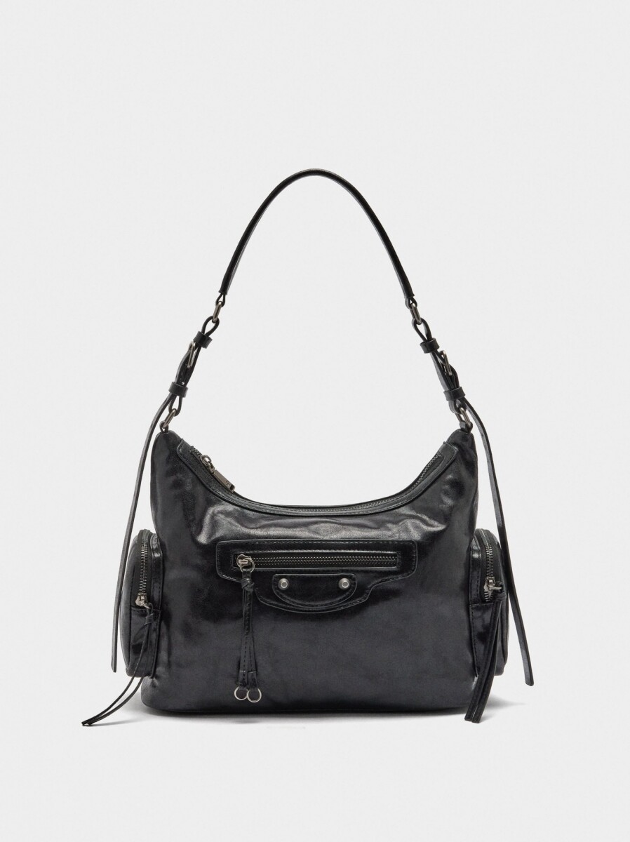 Bolso De Hombro De Efecto Envejecido - negro 
