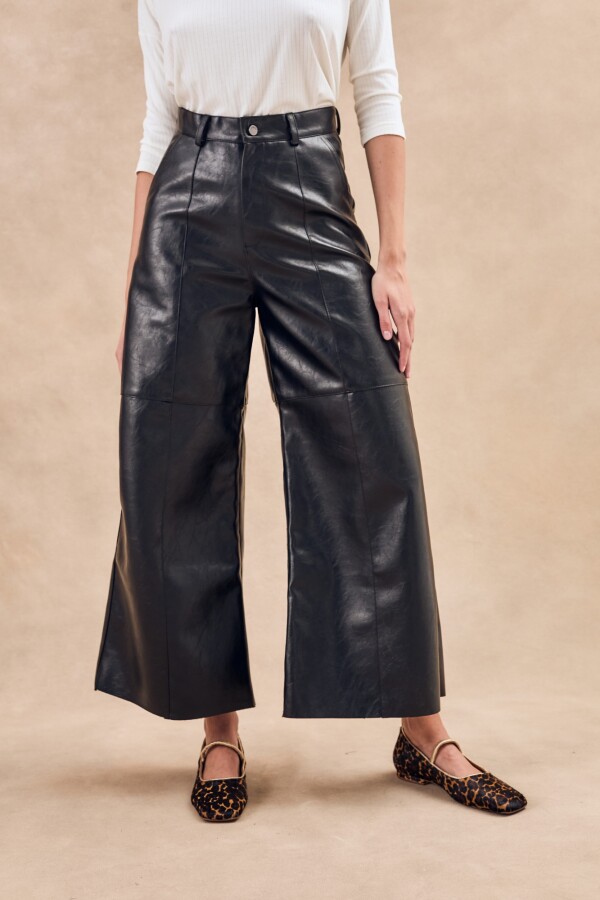 Pantalón Extra Wide Cuero Vegano Negro