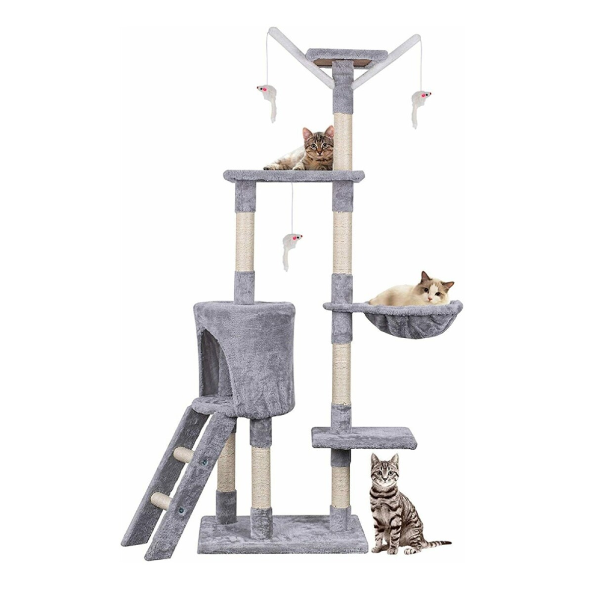 Rascador Torre 5 Niveles en Felpa y Sisal para Gato - Gris 