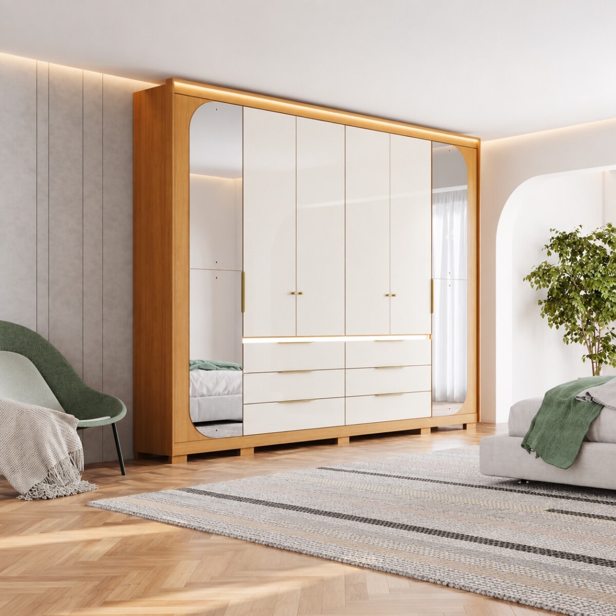 ROPERO 6 PUERTAS 6 CAJONES GUARDARROPA ARMARIO CLOSET PLACARD + LED Y ESPEJOS 