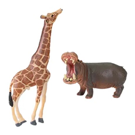 Set Colección de Animales de la Selva 2 Figuras en Plástico Jirafa/hipopótamo
