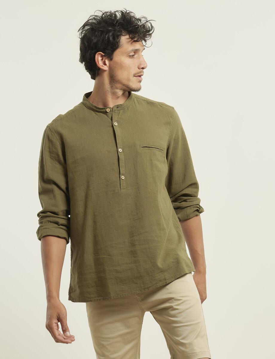 012105 CAMISA HARRINGTON LABEL DE LINO Verde