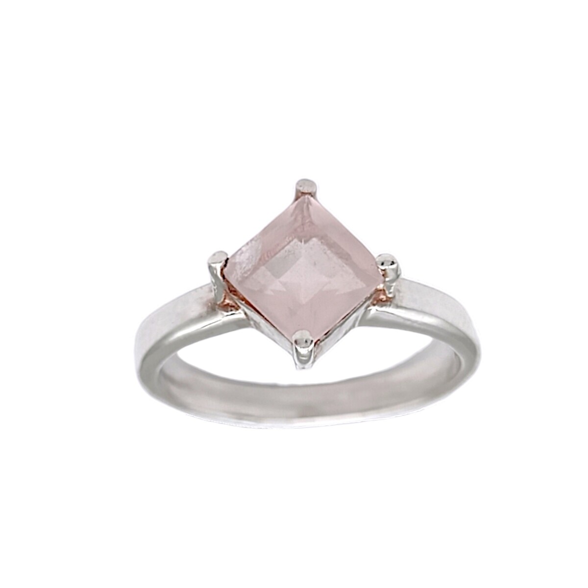 Anillo Rombo-Plata rodinada-Piedra Cuarzo rosa-AN2015 - conpiedra 