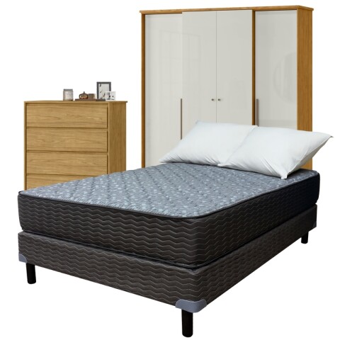 Juego de Dormitorio Sommier Zafiro Black 2 Plazas Ropero Mónaco 4 Puertas y Cómoda Carla 4 Cajones Juego de Dormitorio Sommier Zafiro Black 2 Plazas Ropero Mónaco 4 Puertas y Cómoda Carla 4 Cajones